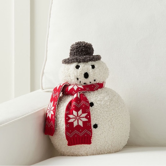 Pottery Barn Whimsical and Cute Archie The Snowman Shaped Fuzzy Cozy Pillow ☃️❄️ - Picture 4 of 16